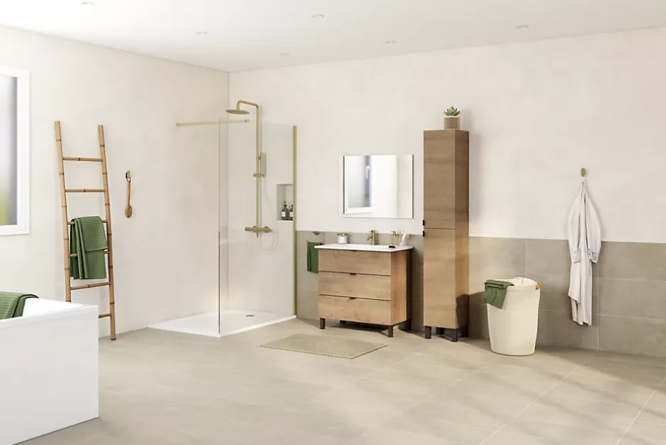 Paroi de douche à l'italienne fixe l.120 x H.195 cm, profilés alu finition doré brossé, GoodHome Ledava* Paroi De Douche