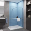 Paroi de douche à l'italienne Chrome 140x200cm - 8mm verre anticalcaire + Barre de fixation 90cm + Étagère de Douche 140cm alu