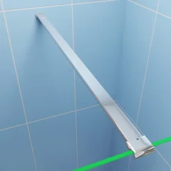 Paroi de douche à l'italienne Chrome 140x200cm - 8mm verre anticalcaire + Barre de fixation 90cm + Étagère de Douche 140cm alu