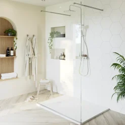 Paroi de douche à l'italienne centrale l.140 x 195 cm, profilés alu finition chrome, GoodHome Ledava* Paroi De Douche