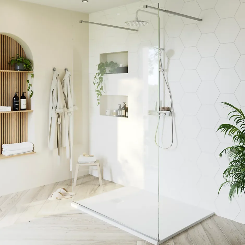 Paroi de douche à l'italienne centrale l.140 x 195 cm, profilés alu finition chrome, GoodHome Ledava* Paroi De Douche