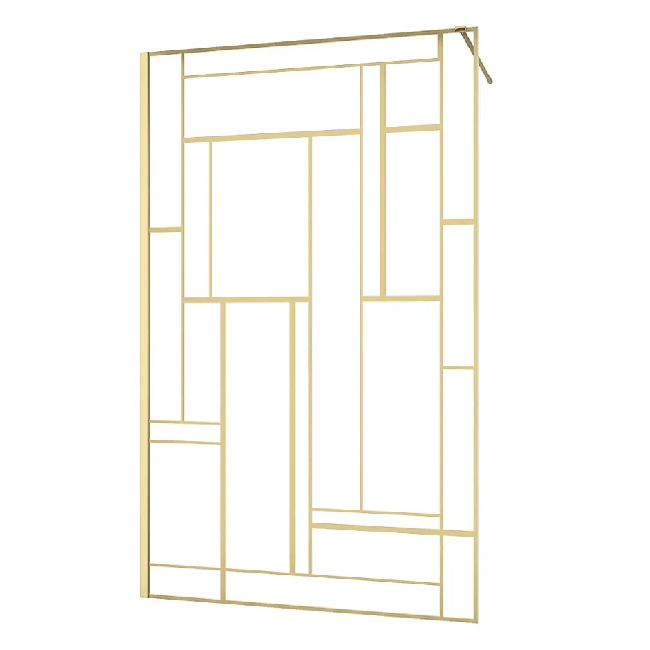 Paroi de douche à l'italienne fixe 120 x 195 cm, motifs géométriques, doré brossé, Galedo Art Deco