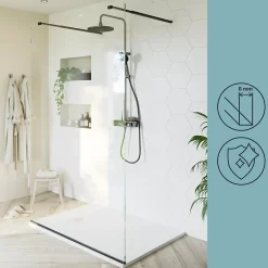 Paroi de douche à l'italienne centrale l.120 x 195 cm, profilés alu noir mat, GoodHome Ledava