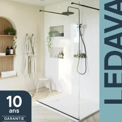 Paroi de douche à l'italienne centrale l.120 x 195 cm, profilés alu noir mat, GoodHome Ledava
