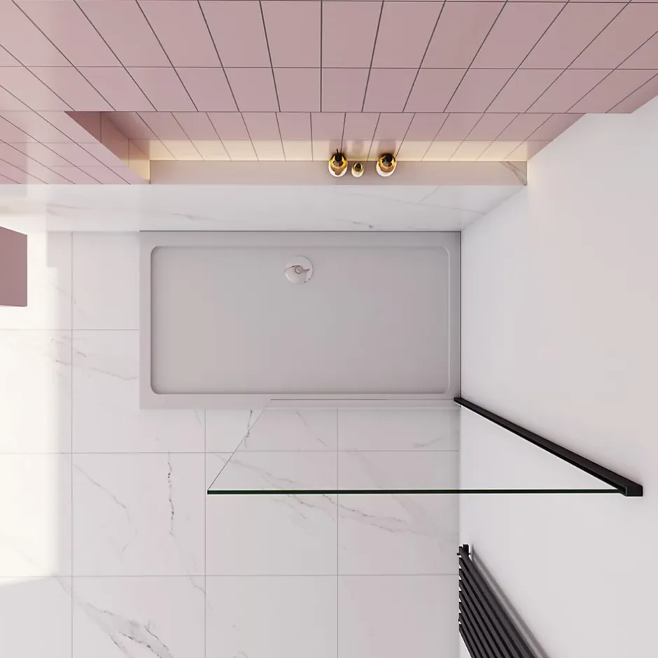 paroi de douche à l'italienne fixe 90x200cm,style atelier,Profilé en aluminium noir mat,en 8mm verre anticalcaire,sans receveur* Paroi De Douche