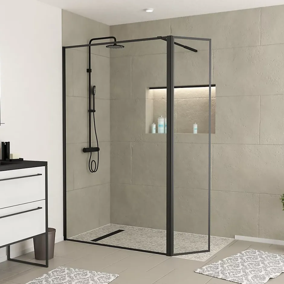 Paroi de douche à l'italienne et volet noir Galedo Dark Edge transparent 120+40cm* Paroi De Douche