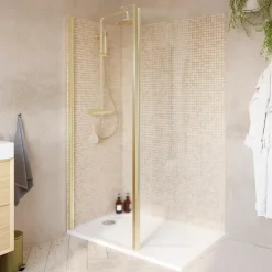 Paroi de douche à l'italienne + volet pivotant l.80+45 x 195 cm, profilés alu finition doré brossé, GoodHome Ledava* Paroi De Douche