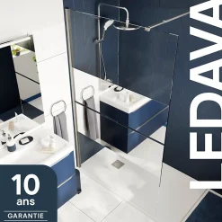 Paroi de douche à l'italienne fixe l.100 x H.195 cm, bandes miroir, profilés alu chrome, GoodHome Ledava* Paroi De Douche