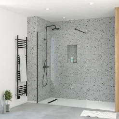 Paroi de douche à l'italienne H.195 x l.140 cm, ép. 5 mm, profilé noir, Galedo Essentiel