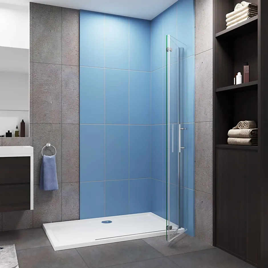 Paroi de douche à l'italienne chrome L85 x H185cm style atelier,pivotante et pliante,6mm verre anticalcaire