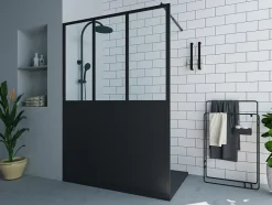 Vente-unique Paroi de douche à l'italienne style atelier - Noir mat - 140 x 200 cm - URBANIK* Paroi De Douche