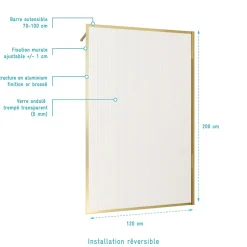 Paroi de douche à l'italienne l.120 x H.200 cm verre ondulé et profilés doré brossé, Galedo Golden Edge* Paroi De Douche
