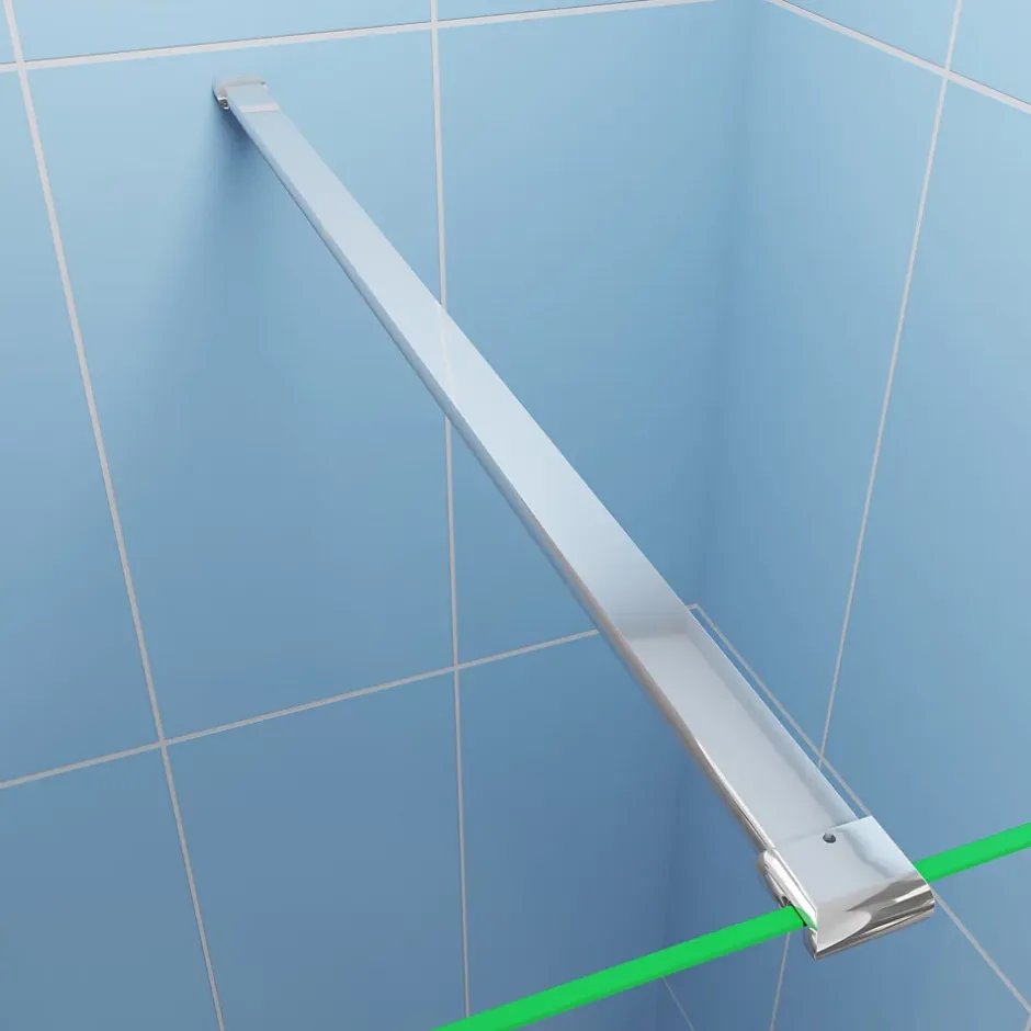 Paroi de douche à l'italienne Chrome 140x200cm - 8mm verre anticalcaire + Barre de fixation 140cm + Étagère de Douche 140cm* Paroi De Douche