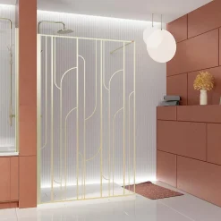 Paroi de douche à l'italienne l.140 x H.195 cm profilés doré brossé, Galedo Art Déco* Paroi De Douche