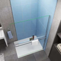 Paroi de douche à l'italienne Chrome 140x200cm - 8mm verre anticalcaire + + Étagère de Douche 140cm en alu* Paroi De Douche
