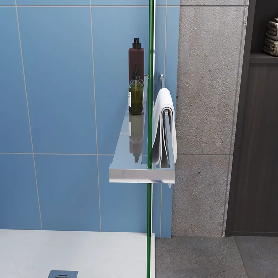 Paroi de douche à l'italienne Chrome 140x200cm - 8mm verre anticalcaire + + Étagère de Douche 140cm en alu* Paroi De Douche