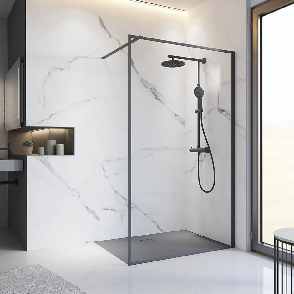 Paroi de douche à l'italienne transparente, profilé noir mat 90 cm, Schulte Impériale Contoura