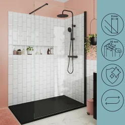 Paroi de douche à l'italienne fixe l.100 x H.195 cm, verre transparent, profilés alu noir, GoodHome Ledava* Paroi De Douche