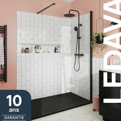 Paroi de douche à l'italienne fixe l.100 x H.195 cm, verre transparent, profilés alu noir, GoodHome Ledava* Paroi De Douche
