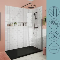 Paroi de douche à l'italienne arrondie l.120 x 198 cm, profilés alu finition noir mat, GoodHome Ledava* Paroi De Douche