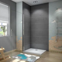 AICA Sanitaire Paroi de douche à l'italienne pivotante 75x180cm - 6mm verre anticalcaire - profilé noir mat - Installer réversible* Paroi De Douche