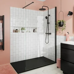 Paroi de douche à l'italienne fixe l.120 x H.195 cm, verre transparent, profilés alu noir, GoodHome Ledava