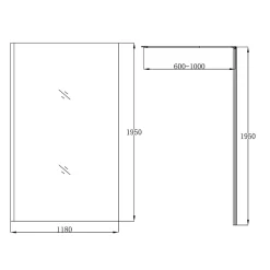 Paroi de douche à l'italienne fixe l.120 x H.195 cm, verre transparent, profilés alu noir, GoodHome Ledava