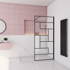 Paroi de douche à l'italienne 120x200cm avec barre de fixation carrée 90cm,8mm verre anticalcaire,style atelier -Noir mat* Paroi De Douche