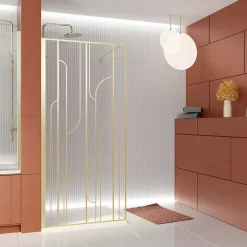 Paroi de douche à l'italienne l.90 x H.195 cm profilés doré brossé, Galedo Art Déco