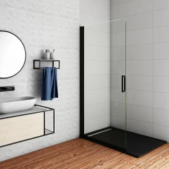 AICA Sanitaire Paroi de douche à l'italienne pivotante 86x200cm - 8mm verre anticalcaire - profilé noir mat -Installer réversible* Paroi De Douche