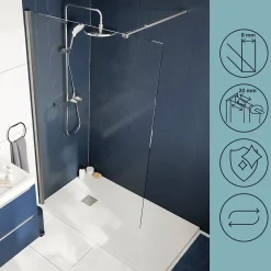 Paroi de douche à l'italienne fixe l.100 x H.195 cm, verre transparent, profilés alu chrome, GoodHome Ledava