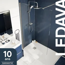Paroi de douche à l'italienne fixe l.100 x H.195 cm, verre transparent, profilés alu chrome, GoodHome Ledava
