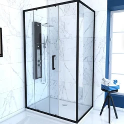 Aurlane Paroi de douche 1 porte coulissante + Retour 120x80x200 cm - Verre 6 mm - Profilé Noir - CRUSH* Paroi De Douche