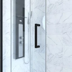 Aurlane Paroi de douche 1 porte coulissante + Retour 120x80x200 cm - Verre 6 mm - Profilé Noir - CRUSH* Paroi De Douche