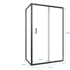 Aurlane Paroi de douche 1 porte coulissante + Retour 120x90x200 cm - Verre 6 mm - Profilé Noir - CRUSH* Paroi De Douche