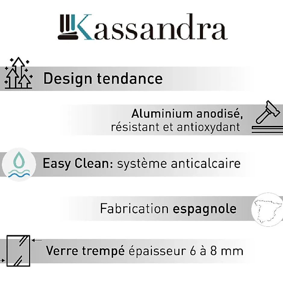 Kassandra Paroi de douche 2 verres fixes + 2 portes coulissantes BELLA 180 cm Paroi laterale : 67 - 69 cm