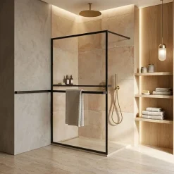 Essebagno Paroi de douche 120 x 200 avec Porte Serviette et Porte Savon cadre complet Noire* Paroi De Douche