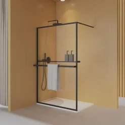 Essebagno Paroi de douche 120 x 200 avec Porte Serviette et Porte Savon cadre complet Noire* Paroi De Douche