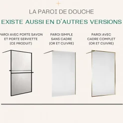 Essebagno Paroi de douche 120 x 200 avec Porte Serviette et Porte Savon cadre complet Noire* Paroi De Douche