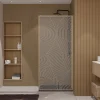 Aurlane Paroi de douche 90 x 200 HINATA - style Japandi courbes douces - Cadre effet Bois - Verre 6mm