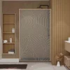 Aurlane Paroi de douche 120 x 200 HINATA style Japandi courbes douces - Cadre effet Bois - Verre 6mm