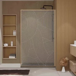 Aurlane Paroi de douche 120 x 200 HINATA style Japandi courbes douces - Cadre effet Bois - Verre 6mm