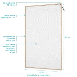 Aurlane Paroi de douche 120 x 200 HINATA style Japandi courbes douces - Cadre effet Bois - Verre 6mm