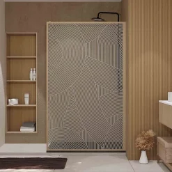 Aurlane Paroi de douche 120 x 200 HINATA style Japandi courbes douces - Cadre effet Bois - Verre 6mm