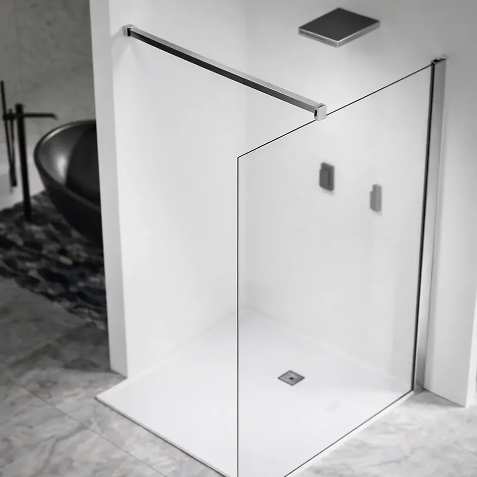 Paroi de douche a l italienne 70x200 cm Verre trempe 8 mm Profile mural et barre de stabilisation 90 cm recoupable Aluminium* Paroi De Douche