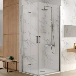 Kassandra Paroi de douche accès en angle NARDI 1 porte pivotante 75 cm + 1 porte pliante 85 cm à gauche* Cabine De Douche