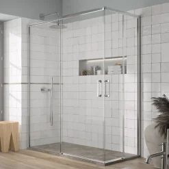 Kassandra Paroi de douche accès en angle 2 verres fixes + 2 portes coulissantes YOKO 80 x 70 cm