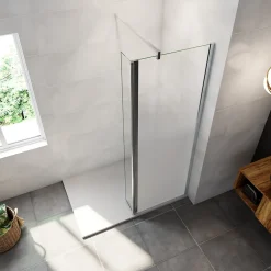 Paroi de douche avec 40 cm retour pivotant - 80 x 200 cm - 8 mm Verre effet Brume, finition chrome avec barre de fixation 90cm* Paroi De Douche