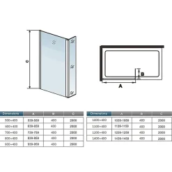 Paroi de douche avec 40 cm retour pivotant - 80 x 200 cm - 8 mm Verre effet Brume, finition chrome avec barre de fixation 90cm* Paroi De Douche