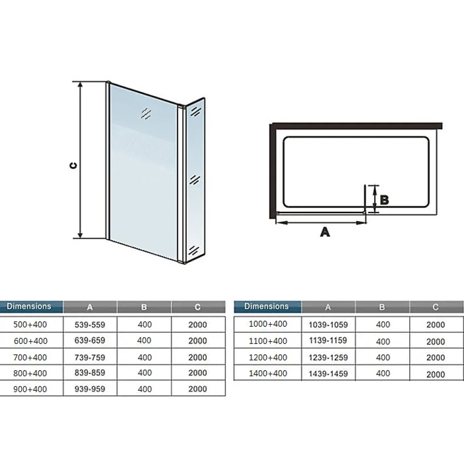 Paroi de douche avec 40 cm retour pivotant - 80 x 200 cm - 8 mm Verre effet Brume, finition chrome avec barre de fixation 90cm* Paroi De Douche